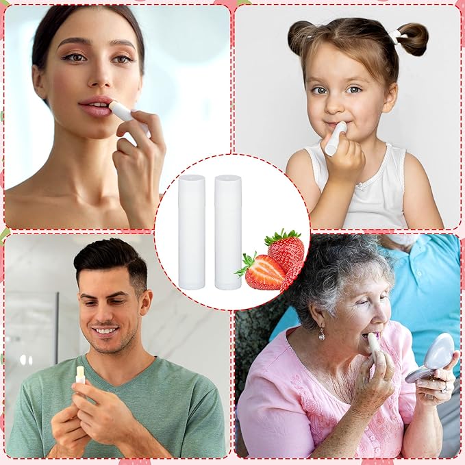 Demissle 150 Pcs Unlabeled Lip Balm Bulk Chapped Stick Blank Mini Lip Balm Gifts Moisturizing Lip Balms Favors for Women Homeless Wedding Bridal Shower Favors Baby Shower Guests Favors(Strawberry)