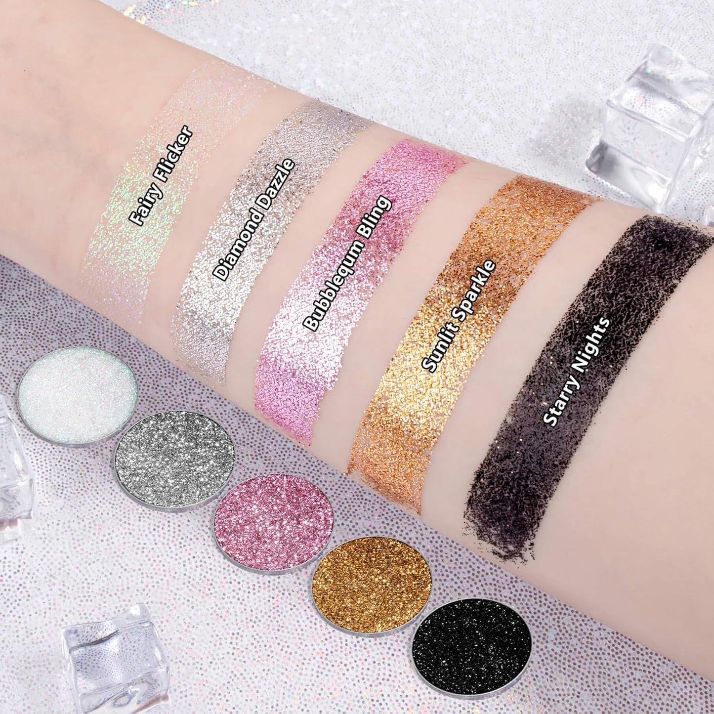 Chunky Glitter – Black Smokey Pressed Glitter for Eyes, Lips, Face & Body – Long-Lasting Sparkle for Festival, Party, Cosplay, Makeup Looks – Layer as Eyeshadow Topper（Starry Nights）