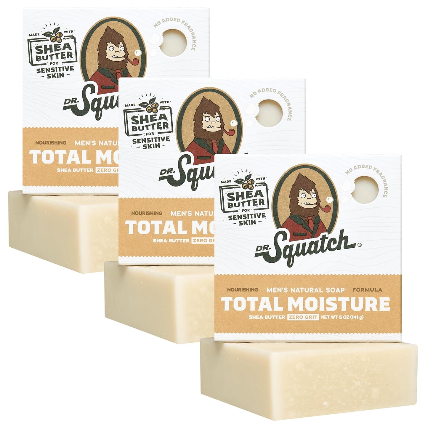 Dr. Squatch NEW Total Moisture Bar Soap for Men - No Added Fragrance Formulated for Sensitive Skin - Shea Butter (5 oz, 3-pack)
