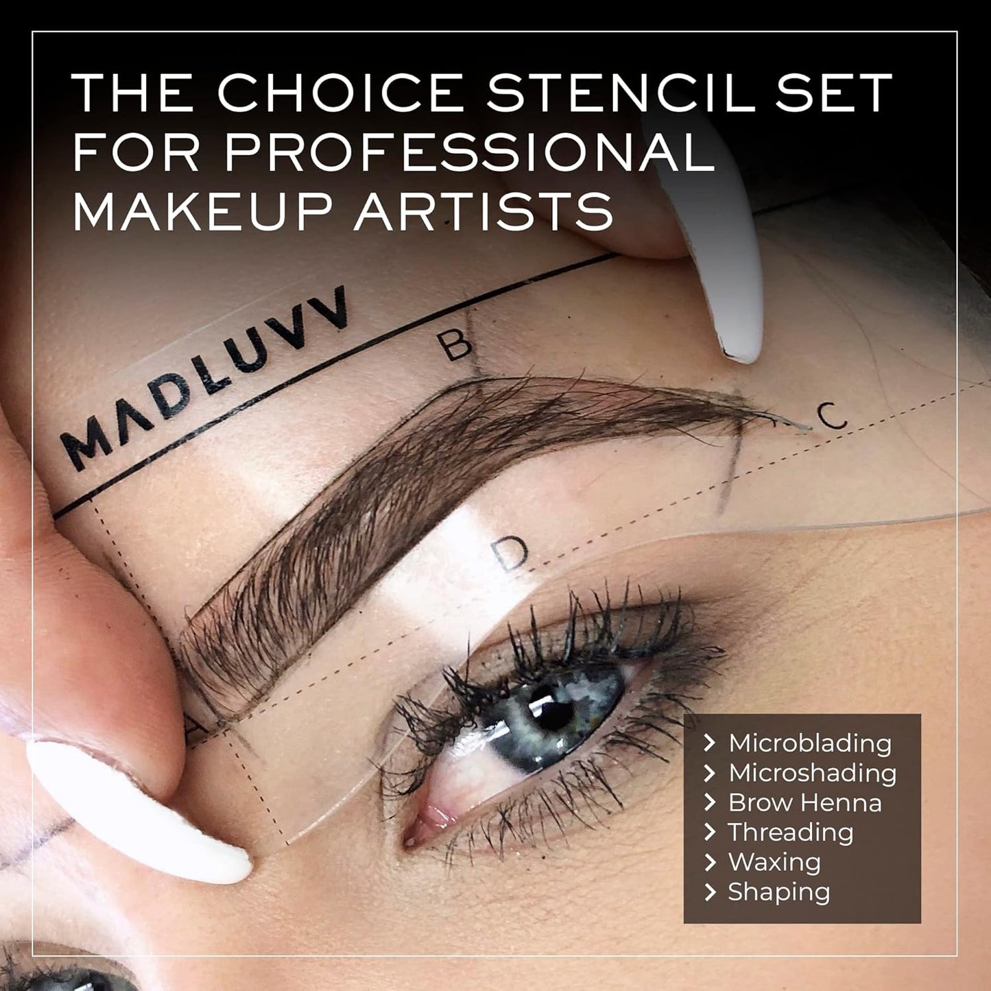 MADLUVV Eyebrow Shaper Stencils – 6 Reusable Stencils for Microblading, Brow Mapping & Shaping – Petite & Regular Sizes – for PMU & Semi-Permanent Makeup Artists - Straight Up Set