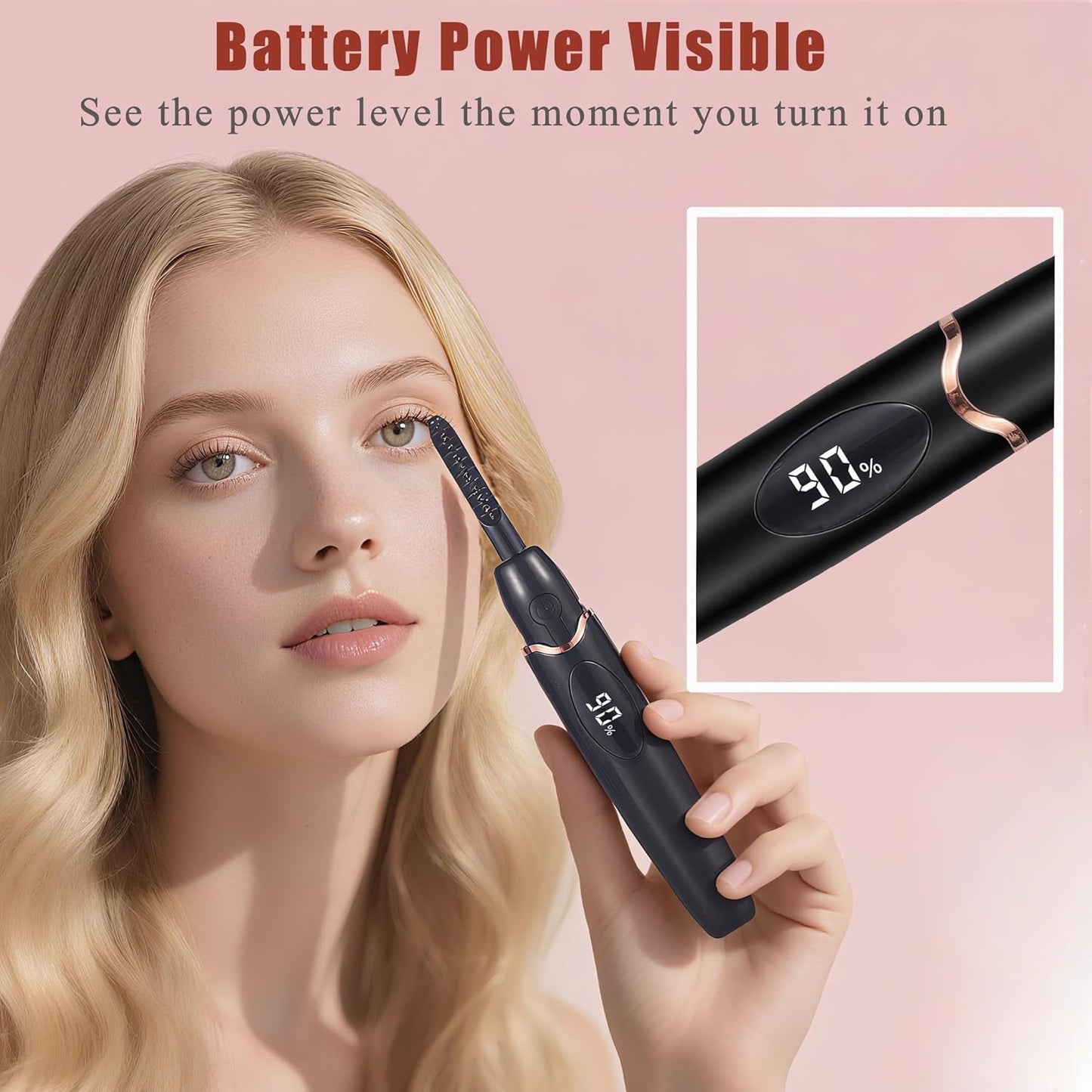 Heated Eyelash Curlers Electric Eyelash Curler with LED Display, 4 Temperature Modes Anti-Burn USB Rechargeable Natural Curling 24H Long Lasting for Women Makeup Tools Gifts