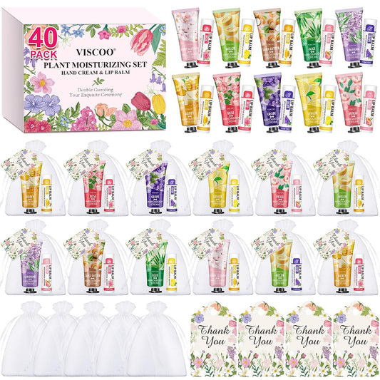 40 Sets Hand Cream Bulk and Lip Balm Bulk Gift Set, Bridal Shower Party Favors and Wedding Favors for Guests with Thank You Card Organza Bags, Baby Shower Favors, Thank You Gifts for Women