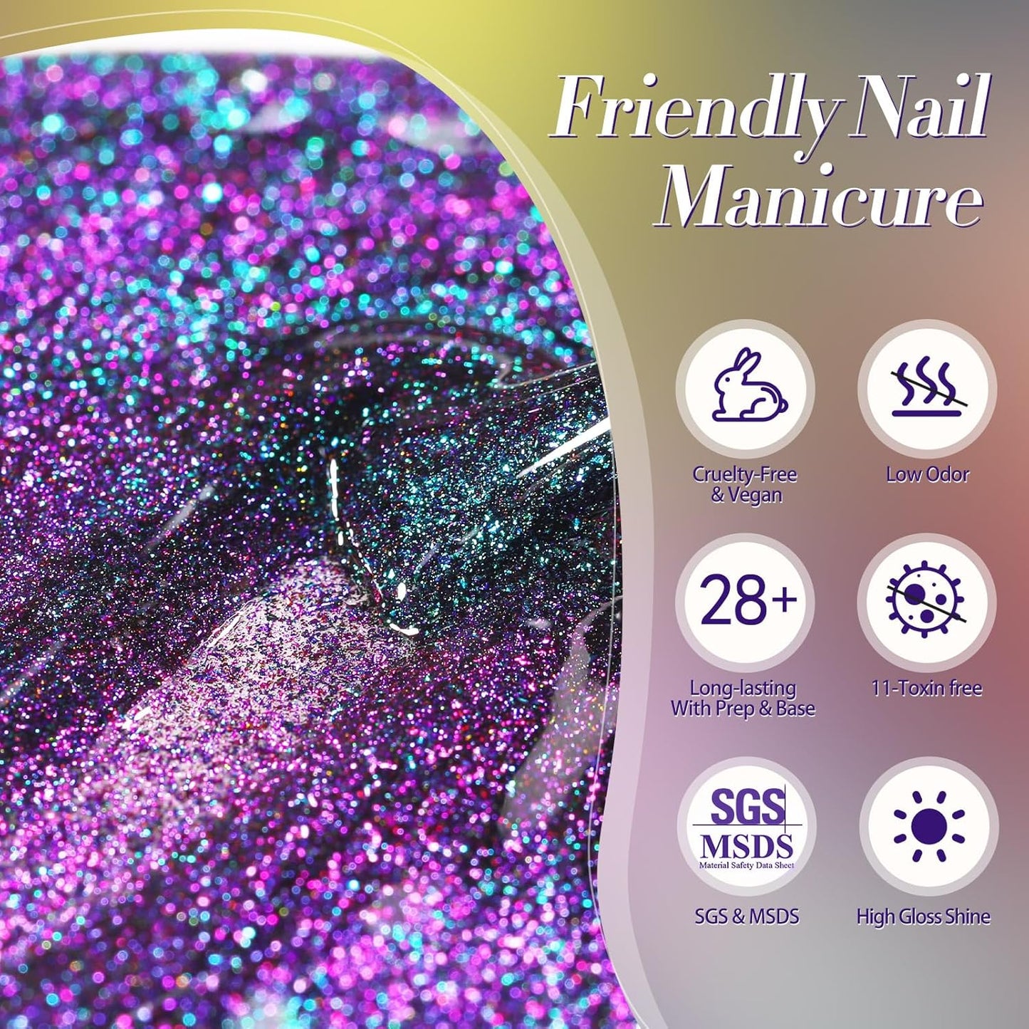 Born Pretty Chameleon Gel Nail Polish, 6 Pcs Aurora Shimmer Glitter Gel Polish Long Lasting Sparkly Shiny Nail Polish U V Set for Manicure and Nail Art, DIY at Home, Salon-Quality 7ml