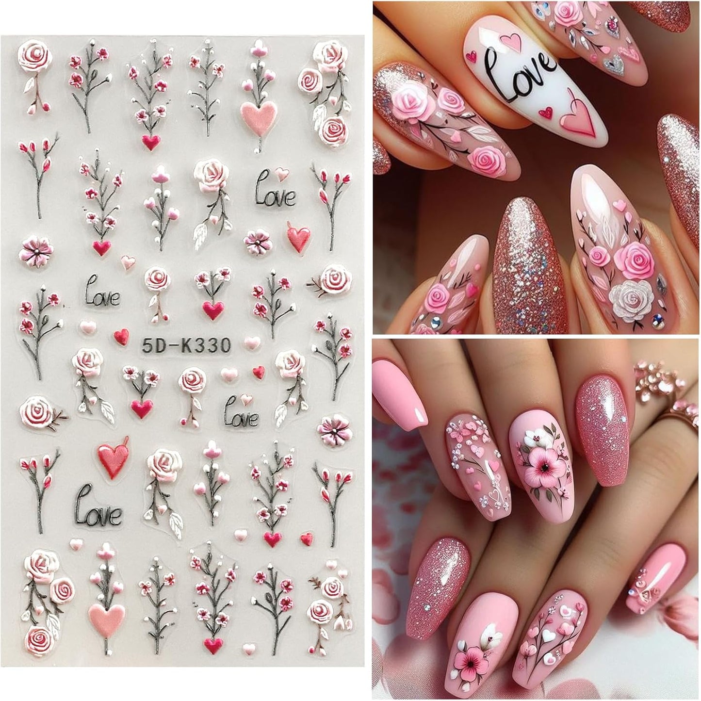 Spring Flower Nail Art Stickers Decals Floral Nail Decals Self Adhesive 5D Embossed for Women Nails Design Decoraion Colorful Rose Plum Blossom 3D Flower Mails Stickers Supplies