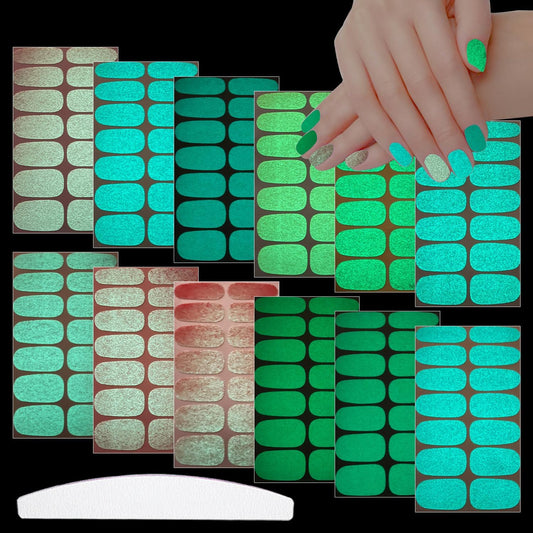 JERCLITY 168 Pieces 12 Sheets Luminous Solid Color Nail Polish Strips Glow in The Dark Nail Wraps for Short Nails Nail Decals Self-Adhesive Nail Stickers Full Nail Wraps for Women Girls Nail Art