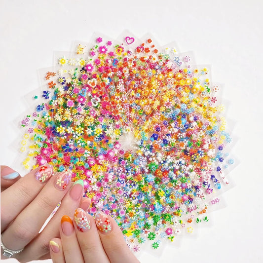 30 Sheets Colorful Flower Nail Stickers, Floral Decals Self-Adhesive Art Design With Heart, Leaf for Women Girls Manicure Decoration