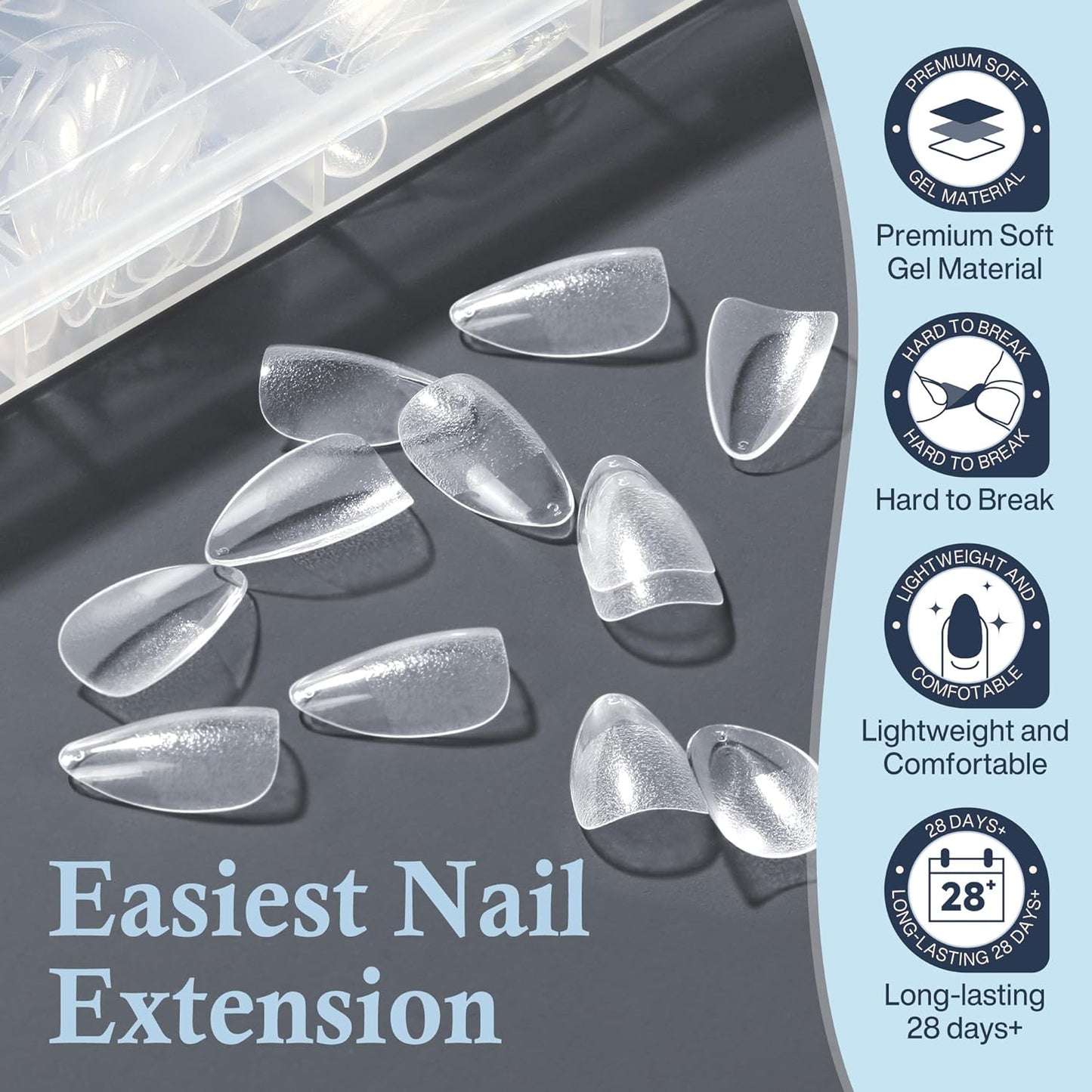 Short Almond Nail Tips, 240pcs Soft Nail Gel Tips Pre-Shaped Acrylic Fake Nails, Half Matte Full Cover Clear Gelly Press on Flase Nail Tips for Extension Nail Manicure Home DIY 12 Sizes Gelly Tips