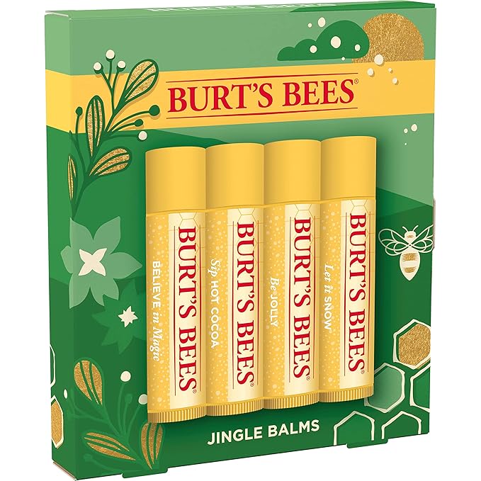 Burt's Bees Christmas Gifts, 4 Lip Balm Stocking Stuffers Products, Jingle Balms Set - Classic Beeswax Moisturizing Lip Balm