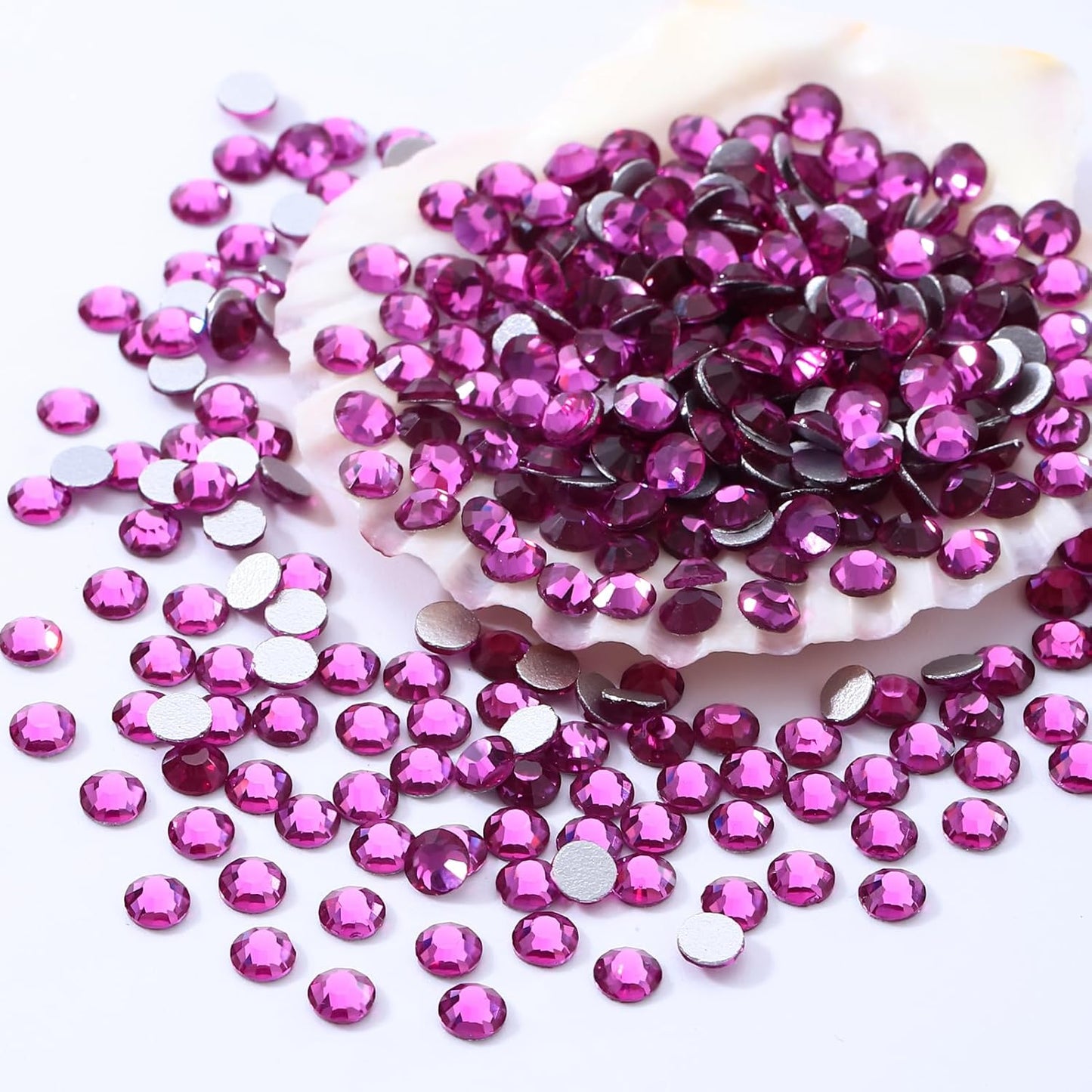 Fuchsia Flatback Rhinestones, Glass Rhinestones for Nail Art and Craft, Glue Fix, Loose Crystal Gemstones(Fuchsia, SS12, 1440pcs, 2.9-3.0mm)
