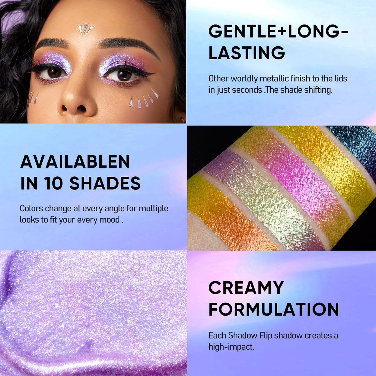 MAKI YIKA Glitter Eyeshadow Silver Liquid Multichrome Eyeshadows Long Lasting, Metallic Chameleon Eye Shadow Smudgeproof Holographic Eye Topper Glitters (#10 Pearl)