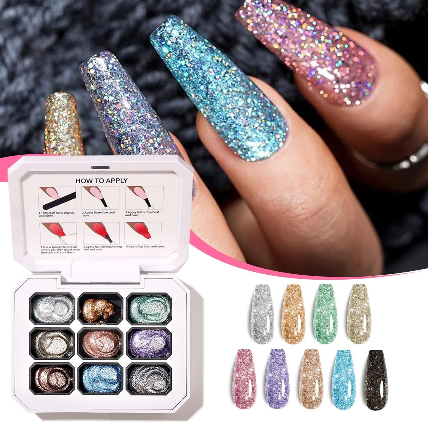 Finger Secret 9 Colors Set Ombre Pat Gel Nail Polish,GelS Polish Palette with 20Pcs Nail Sponges for 3d Gel Nail Art can be Painted in Salon or Home Use (L0)