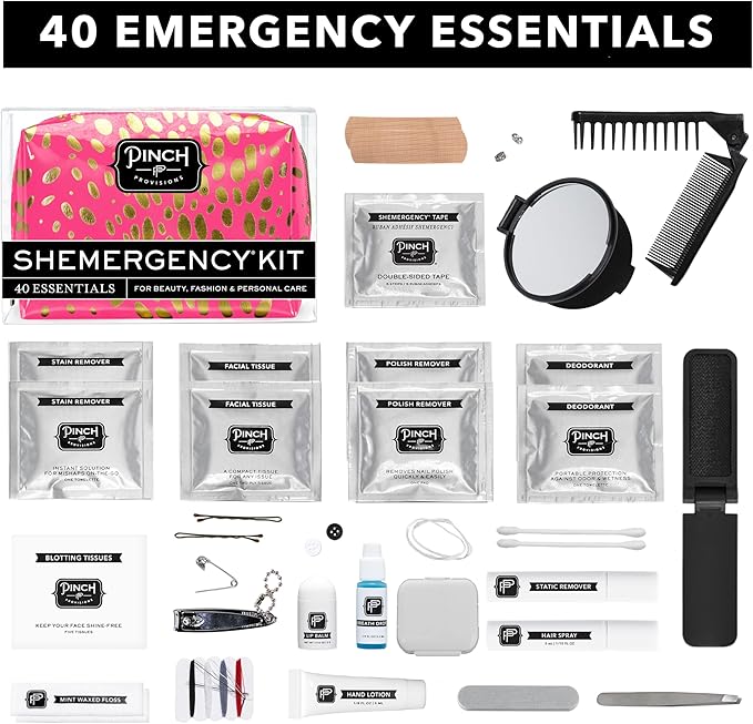 Pinch Provisions Shemergency Kit for Her, 40 Emergency Essential Items, Compact, Multi-Functional Pouch, Gift for Women, Birthday, Bachelorette Parties, and More!