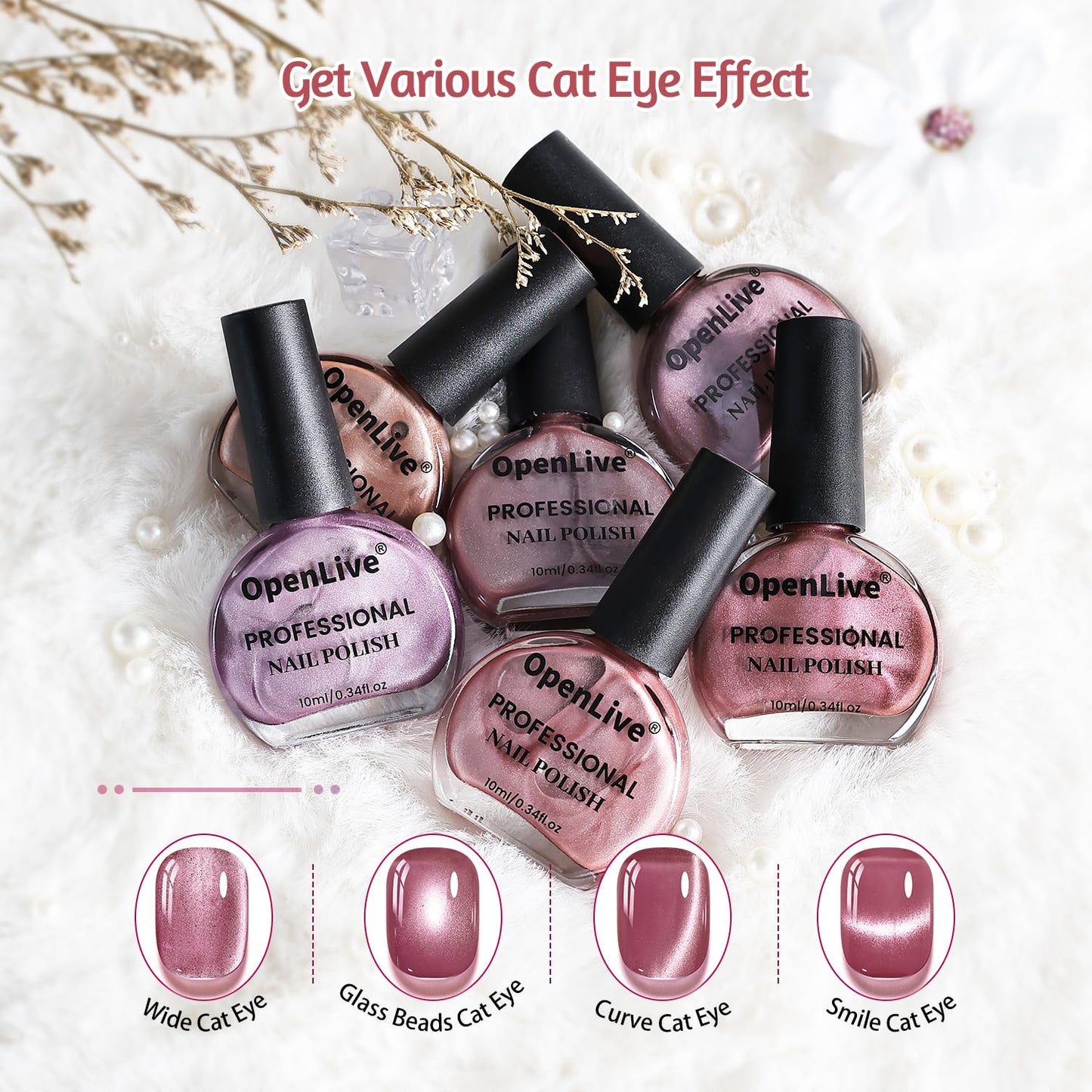 6 Colors 10ml Soft Mist Peach Gold Cat Eye Nail Polish with Magnet Stick Quick Dry Nail Polish for Women Salon DIY Nail Art