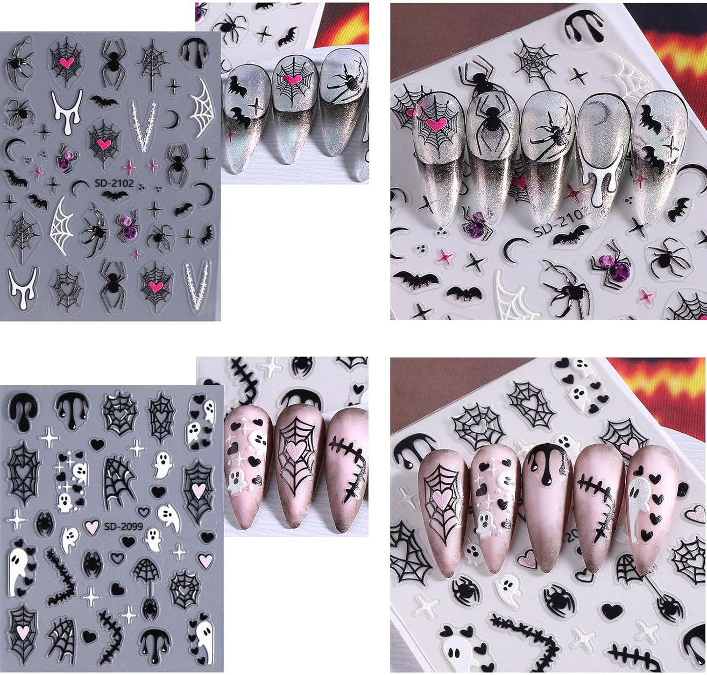 6 Sheets Halloween Nail Stickers 5D Self Adhesive Bat Skull Pumpkin Spider Designs Cute Ghost Nail Art Stickers Halloween DIY Manicure Charms for Holiday Decoration for Women