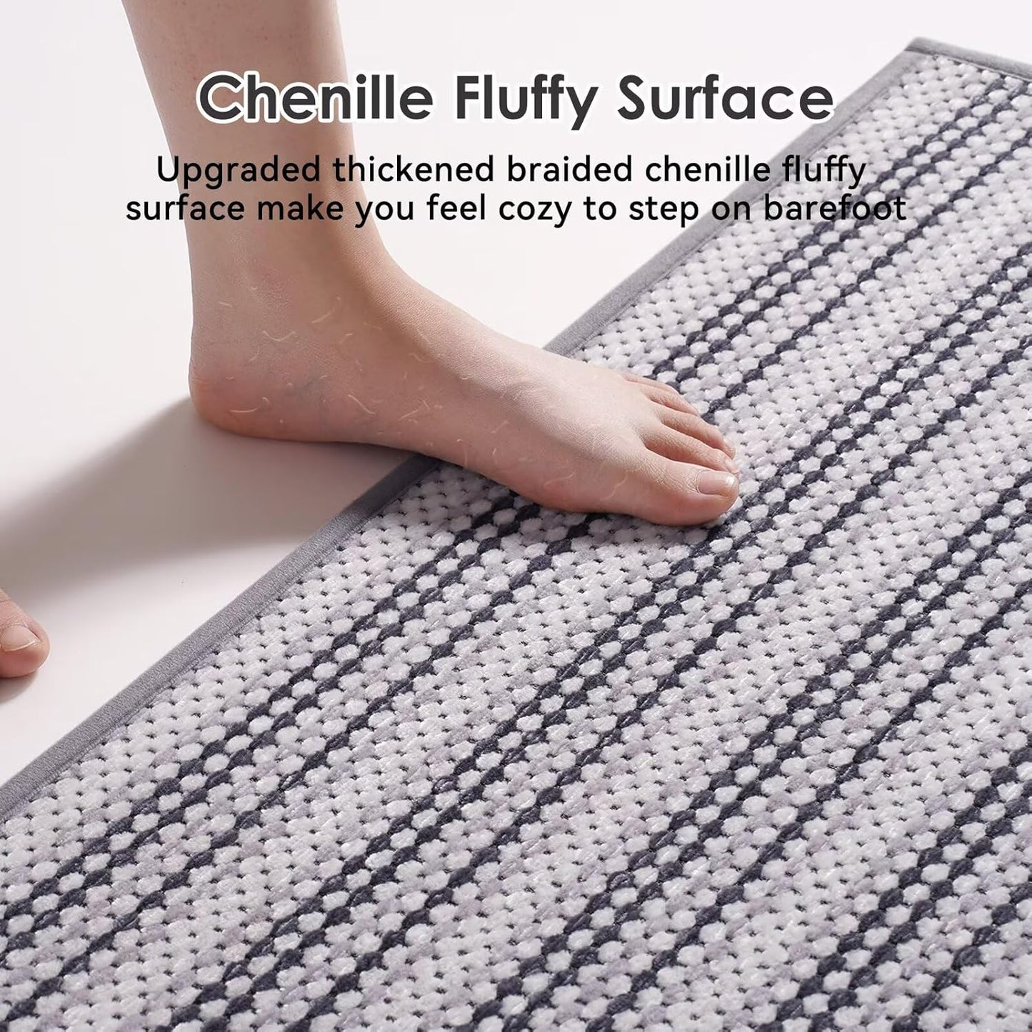 Grey Washable Bath Mat,Ultra Thin Soft Bath Rugs,Rubber Bath Mats for Bathroom,Quick Dry,Non-Slip,Fit Under Door,Super Absorbent Chenille Bathroom Rugs Shower,Sink Floor 20x31