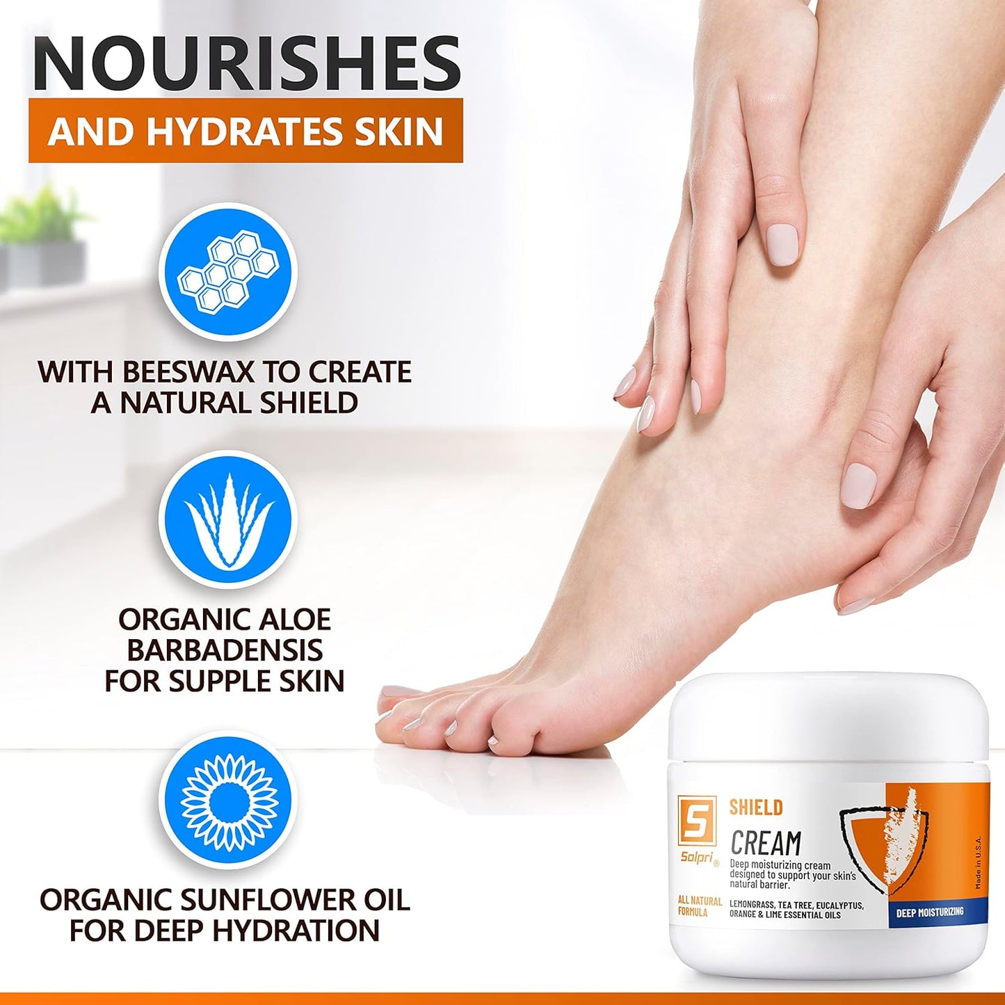 Shield Tea Tree Foot Cream with Lemongrass, Eucalyptus Oils to Soothe Eczema, Psoriasis, Rashes, Dry Itchy Feet 2 oz | Pair with Athlete's Foot Treatment, Ringworm Cream or other Foot Balms