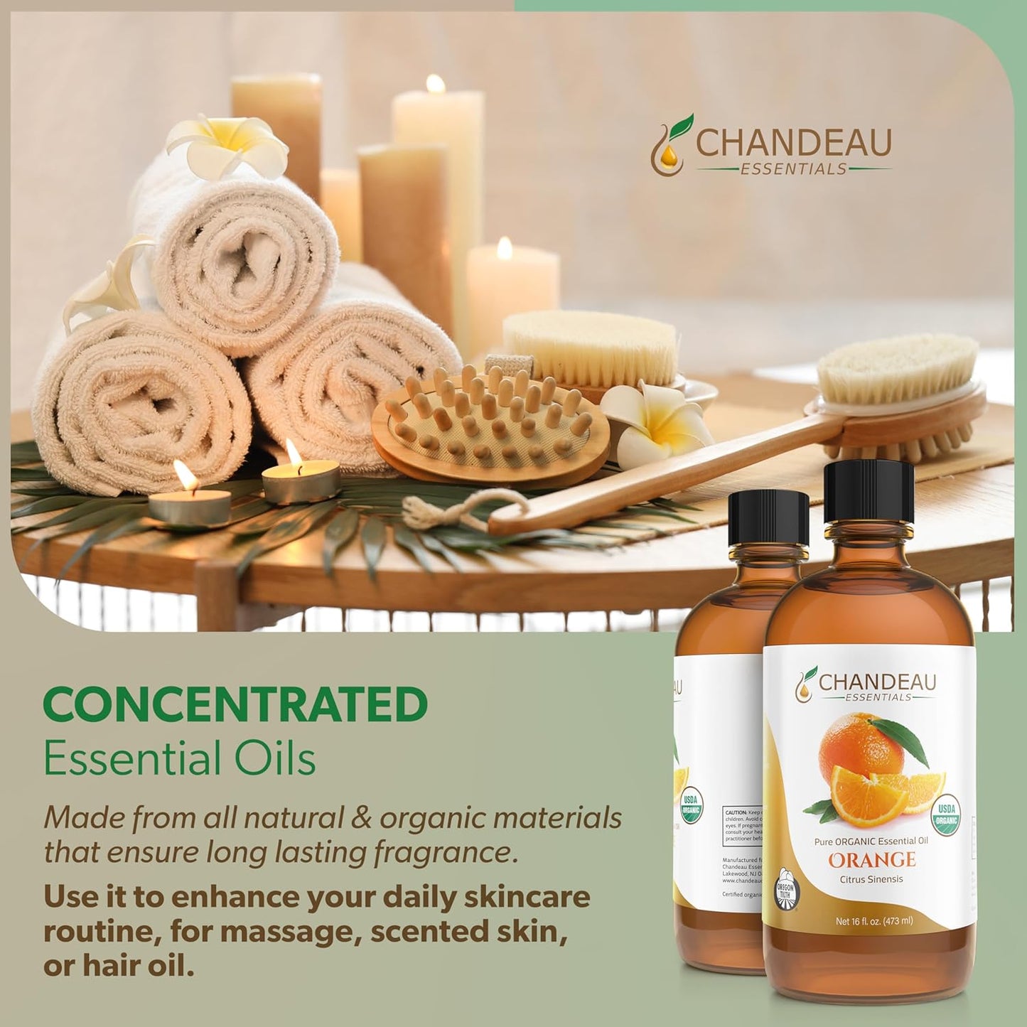 100% Pure Organic Essential Oil, Pure Orange Essential Oil for Aromatherapy, Soap Making, Candles, Laundry, Perfume, Cleaners or Diffusers - Large Amber Glass Bottle, 16 oz.