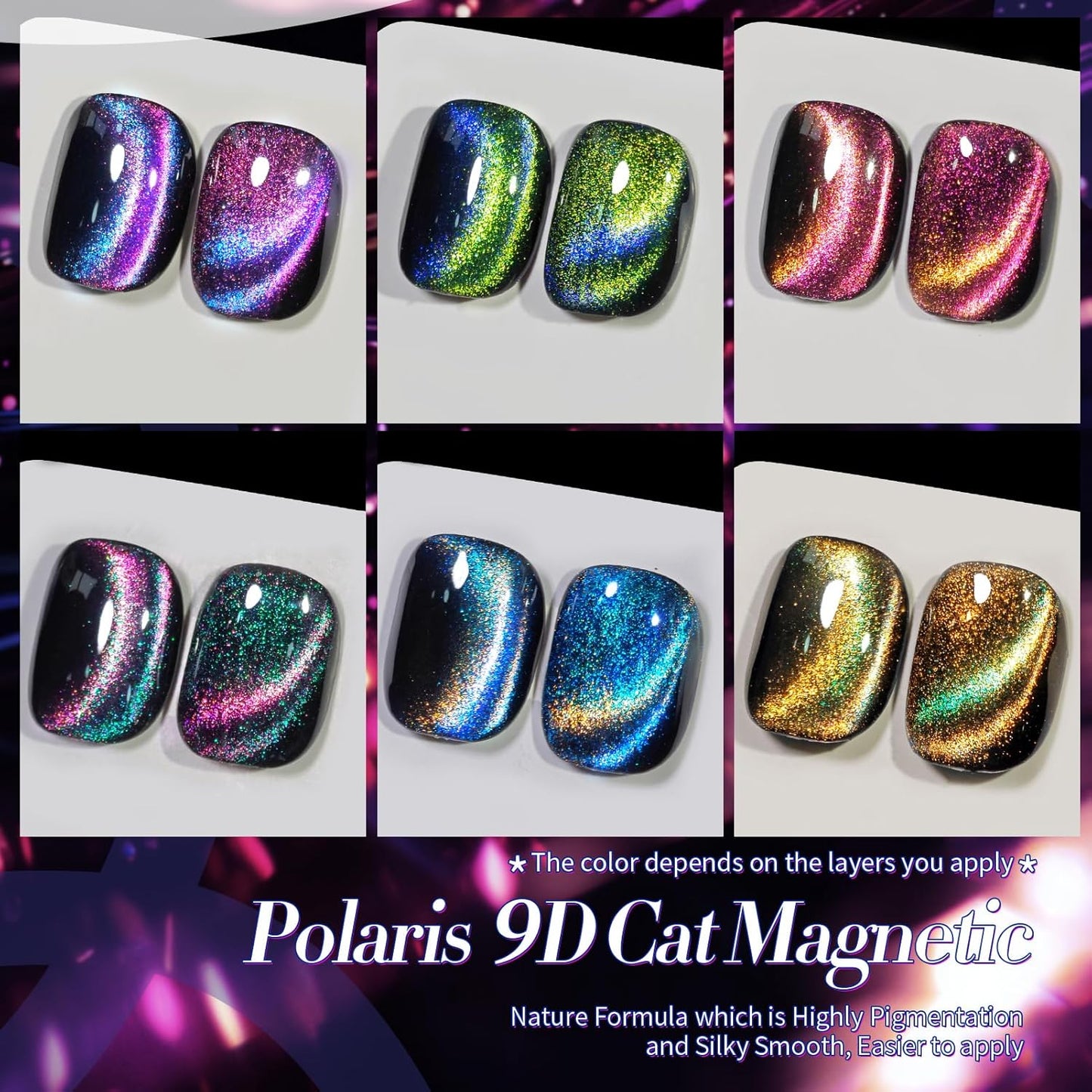 Born Pretty Cat Magnetic Gel Nail Polish 9D Polaris Holorgraphic Cat Magnetic Eye Gel Polish Glitter Gel Polish Set 6PCS