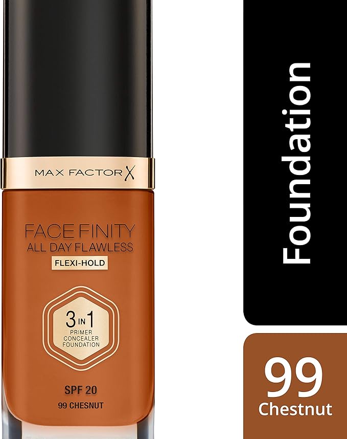 Max Factor Facefinity 3-in-1 All Day Flawless Liquid Foundation, SPF 20-99 Chestnut, 30 ml