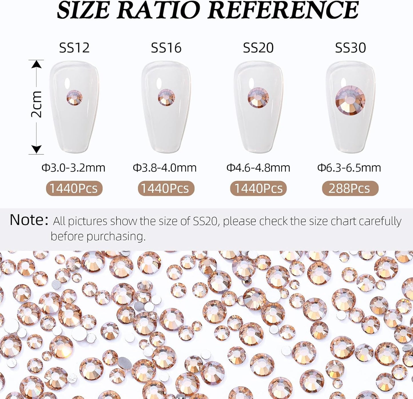 Gold Shadow Flatback Rhinestones, Glass Rhinestones for Nail Art and Craft, Glue Fix, Loose Crystal Gemstones(Gold Shadow, SS16, 1440pcs, 3.8-4.0mm)