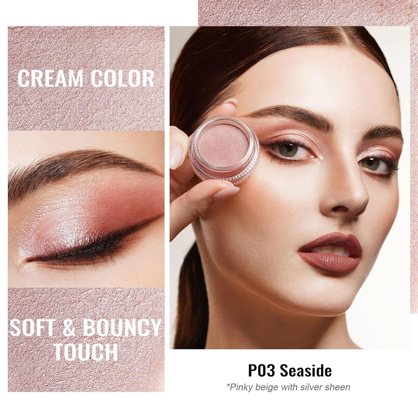 Oulac Nude Pearl Cream Eyeshadow also for Highlighter Shimmer Eye Shadow Waterproof&Long Lasting with Moisturizing Formula Blendable Shimmer Eye Make-up,Vegan & Cruelty-Free,6g, P03