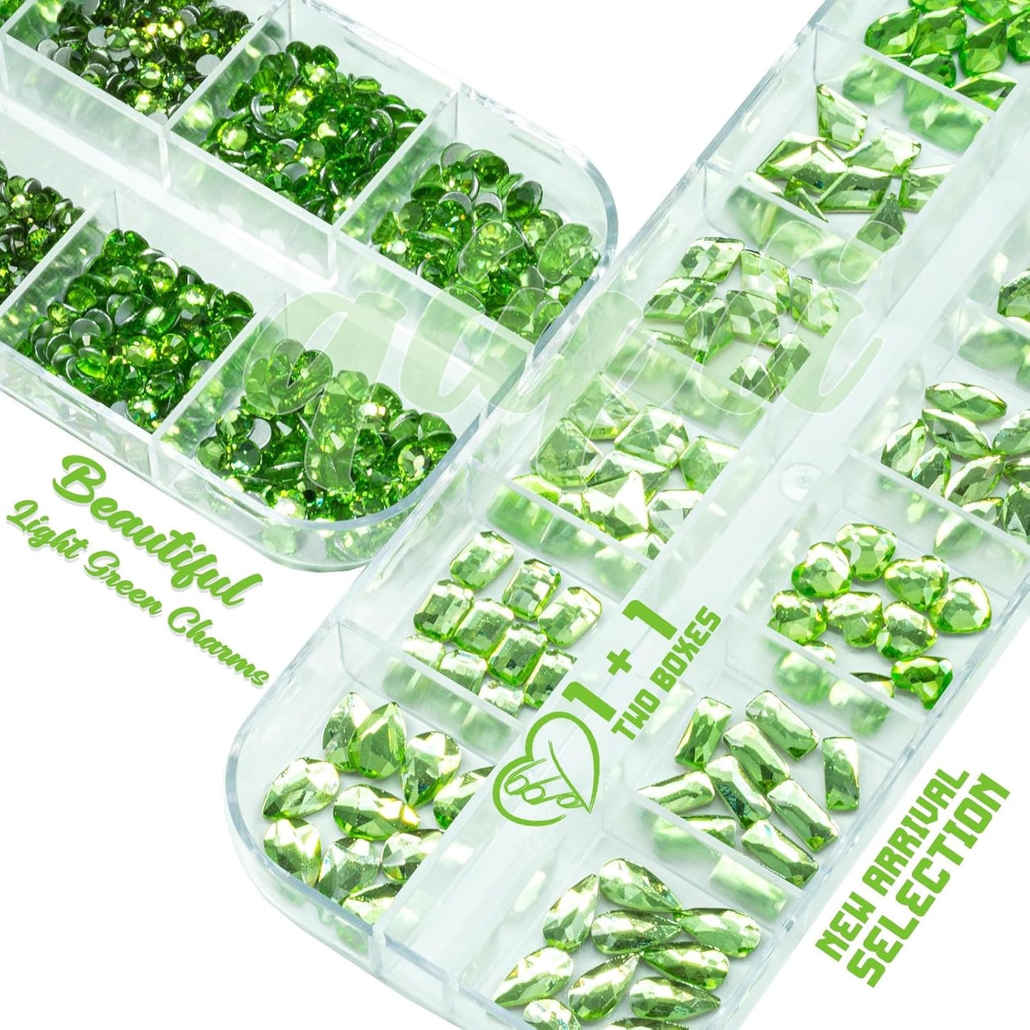 3180Pcs Light Green Nail Rhinestones Multi Shapes Crystal Grass Green Flatback K9 Glass Rhinestones Gems Round Beads Stones Diamonds jewels w Wax Pen for Nails Face Eye Makeup Clothes Shoes DIY