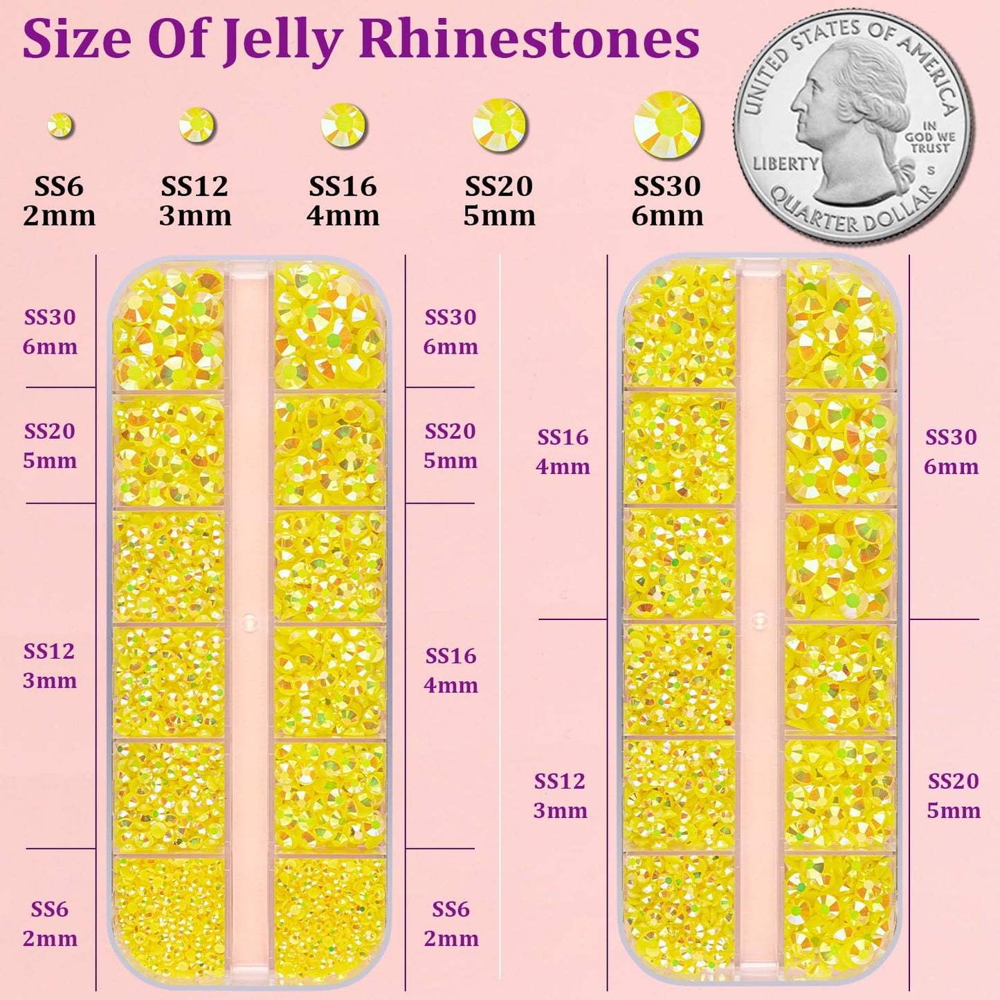 Resin Jelly Rhinestones for Crafting with B7000 Jewelry Glue, 2 Boxes Lemon Yellow AB Flatback Crystals with 3Pcs 10ml Glue, Bedazzling Non Hotfix Gems for DIY Tumblers Clothing Shoes Manicure