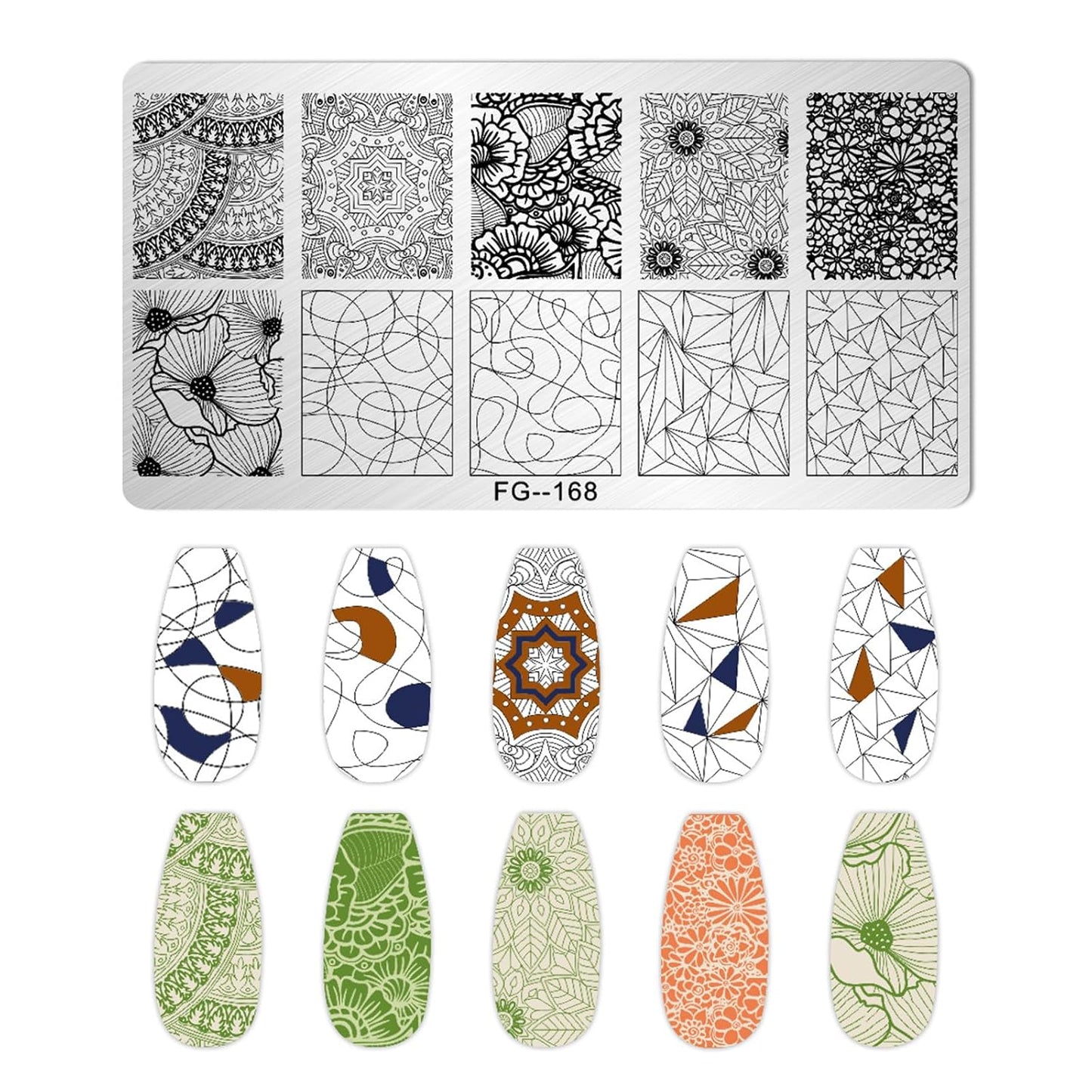 AddFavor Nail Stamper Kit 7pcs Nail Stamping Plates Geometric Mandala Flower Nail Stencils with 2 Stamp and 2 Scraper for Home Salon Manicure Design Supplies Tools