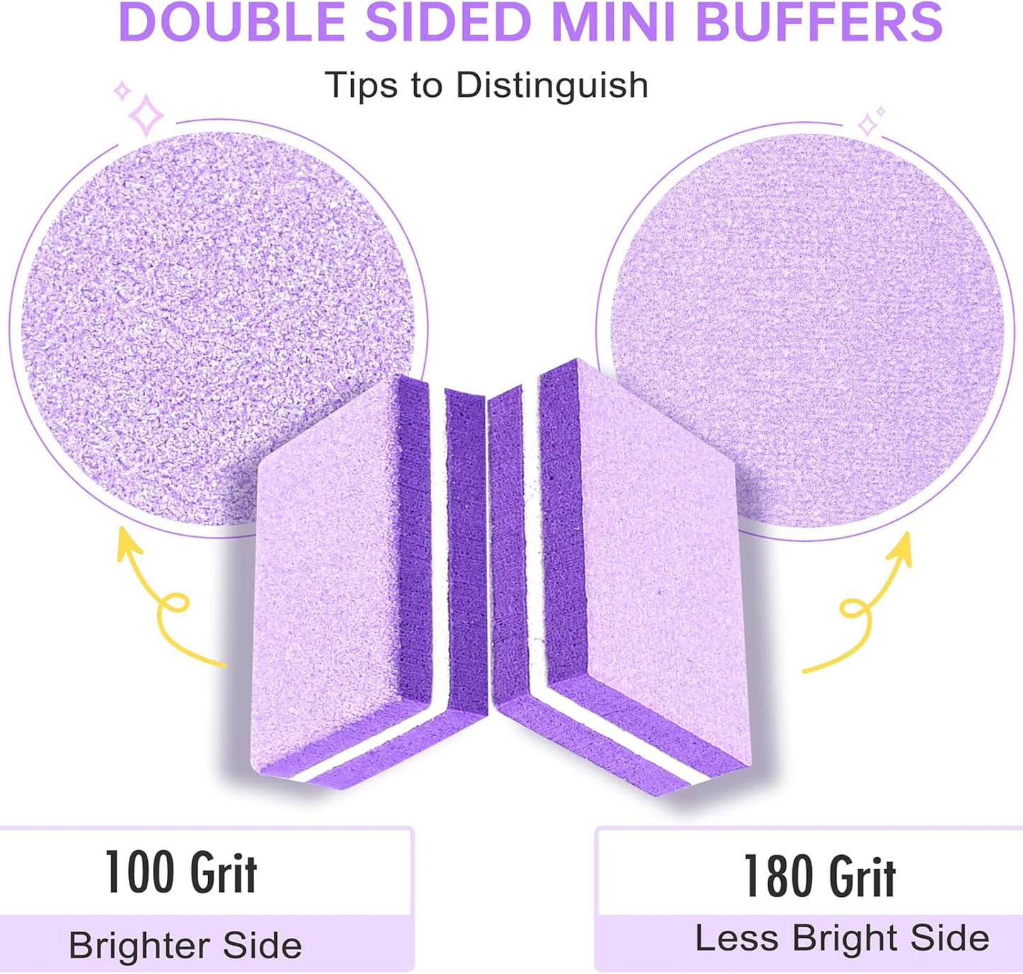 Mini Nail Buffer Block File 100/180 Grit Sponge Buffing Sanding Blocks Manicure Tools 50Pcs (Purple)