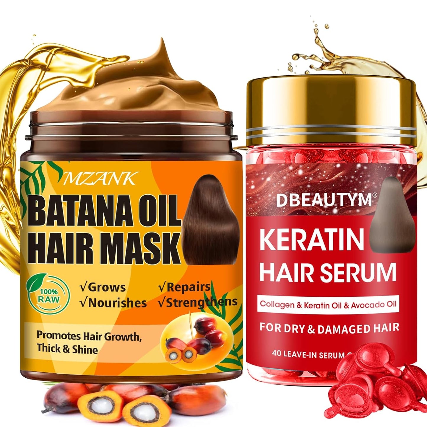 Batana Oil for Hair Growth & Keratin Hair Treatment Serum,Batana Hair Mask for Damaged Hair and Growth,40 Capsules Leave-in Hair Oil Anti Frizz Hair Conditioner Serum