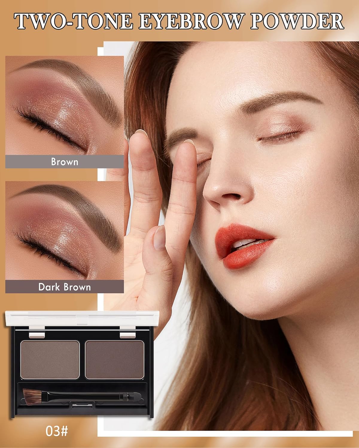 Eyebrow Powder Kit-Waterproof Two Colors Brow Powder Tinted Palette Long Lasting Up to 16H, Brown/Dark Brown Brow Filler Defined&Sculpt Natural Eyebrow Makeup for Sparse Brow with Brow Brush &Razor-03