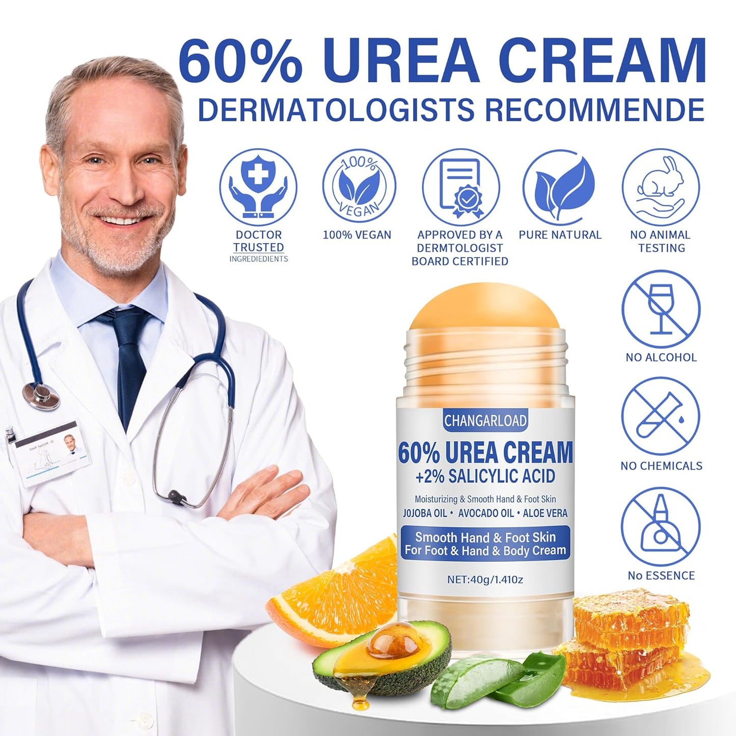 Urea Cream 60 Percent For Feet Maximum Strength - Intensive Repair Dry Cracked Skin, Urea Cream For Feet, Foot Cream For Dry Cracked Heels, 1 Pcs - 1.41 Oz