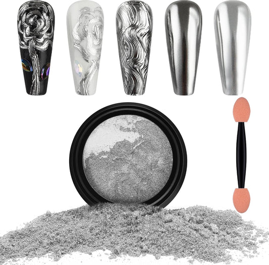 Artdone Chrome Nail Powder, Silver Iridescent Aurora Powder Metallic Mirror Effect Pigment Pearlescent Mermaid Pigment Pearl Glitter Dust Kit, Nail Art Decoration, Resin Craft