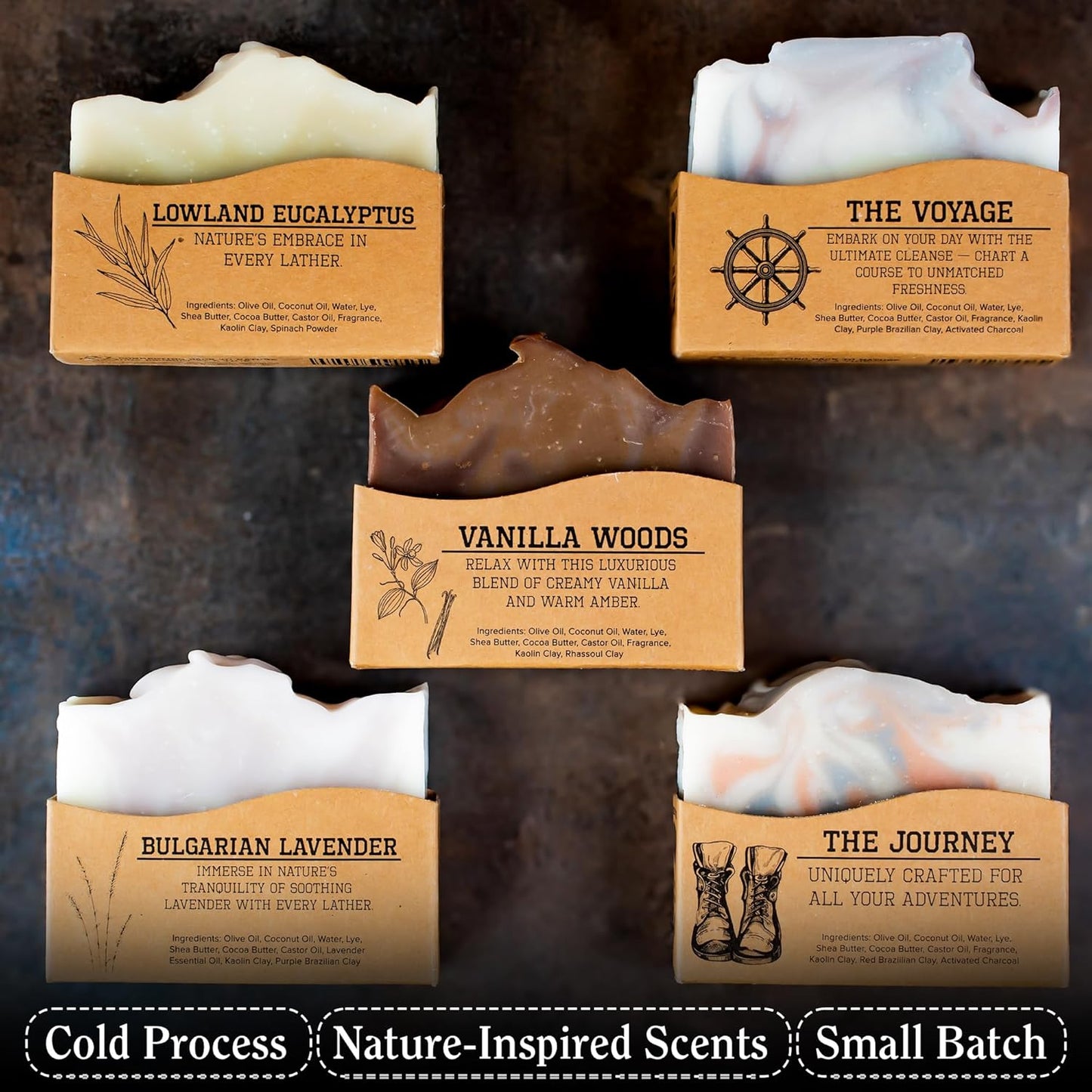 CompassSoap Natural Bar Soap for Women & Men | Skin-Friendly, Hand Made Soap Bar Gift Set | Best Exfoliating and Cleansing Bar Soap for Men & Women | 5 Oz. Variety Pack of 5