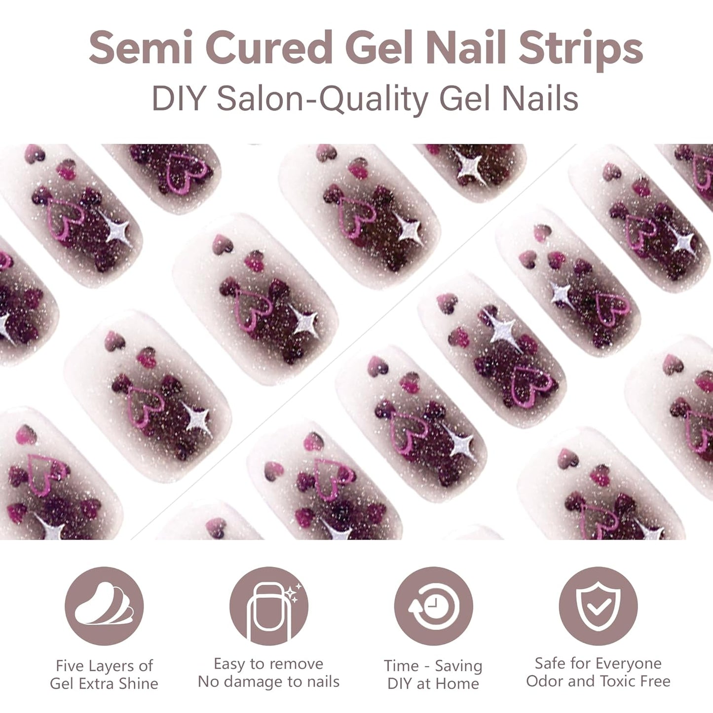 Semi Cured Gel Nail Strips-Salon Quality Semi-Cured Gel Press On Nails Stickers Quick DIY Nail Art Manicure Kits for Women at Home Works with Any UV/LED Lamps(Dusty Mind)
