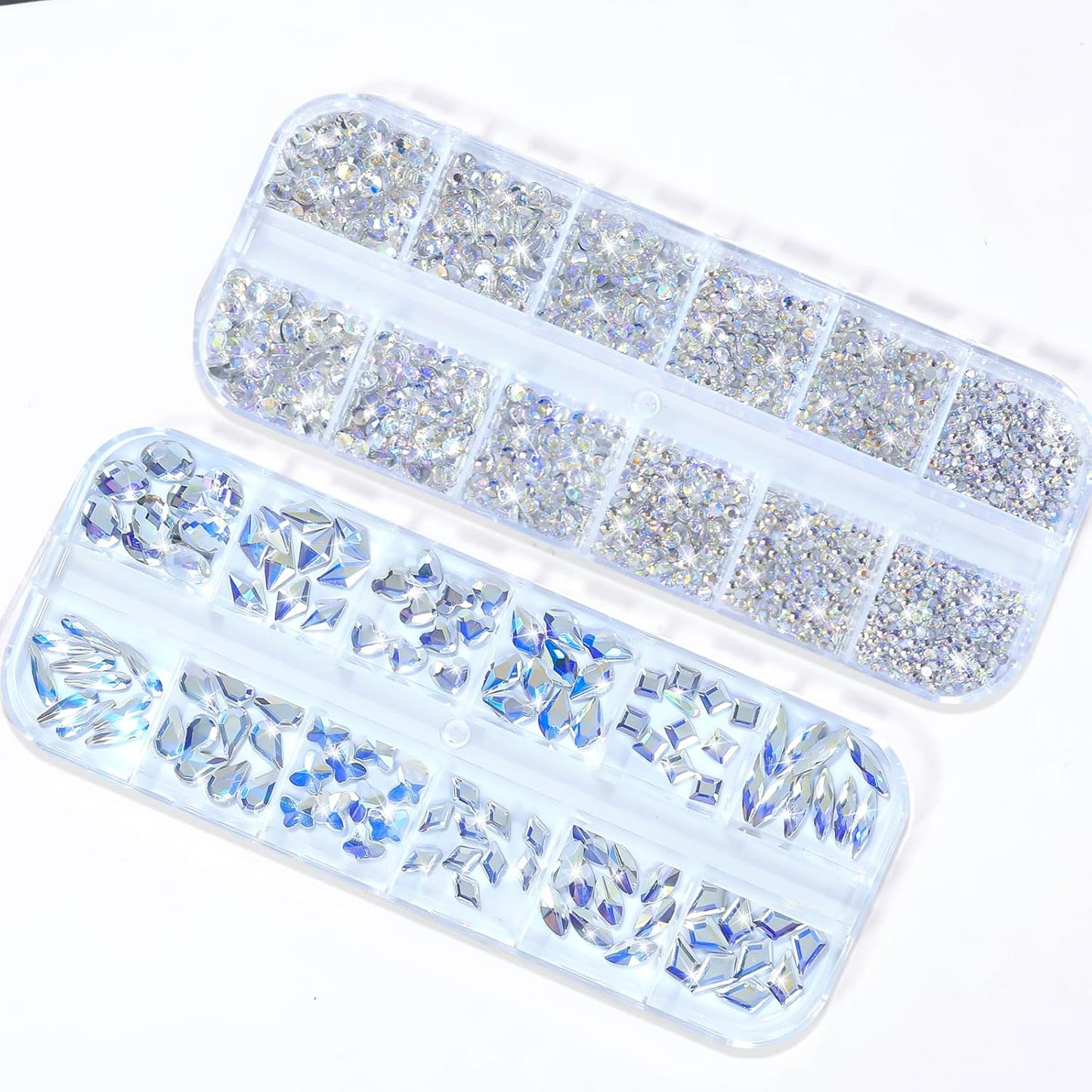 Nail Rhinestones - 3D Multi Shape Size, Flat Back, Manicure Rhinestones Charms, Crystal Moonlight Blue Gems, with Kit, for Nail Art, Bedazzling Acrylic Nails, DIY Decor