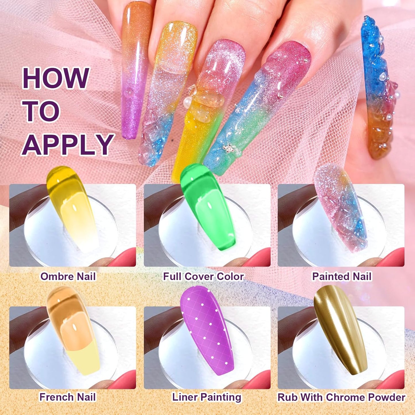 Gradient Painting Gel, 9 Colors Ombre Gel Nail Polish Glazed Colors for Pigment Pat Aura Nails French Manicure Soak Off UV Long-lasting High-glossy Home Nail Salon Dopamine Fructose
