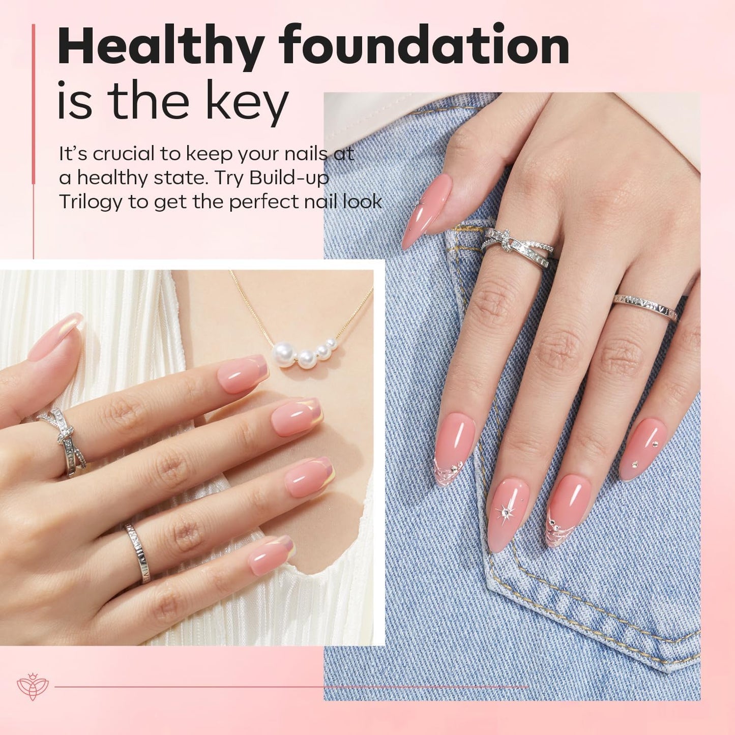 modelones Builder Nail Gel with Nail Dehydrator and Primer, 3Pcs Rose Nude Pink LED Gel Builder Polish Base Coat Acid Free Prep Dehydrate & Bond Primer for Thickening Apex Building 10ml Home DIY Salon