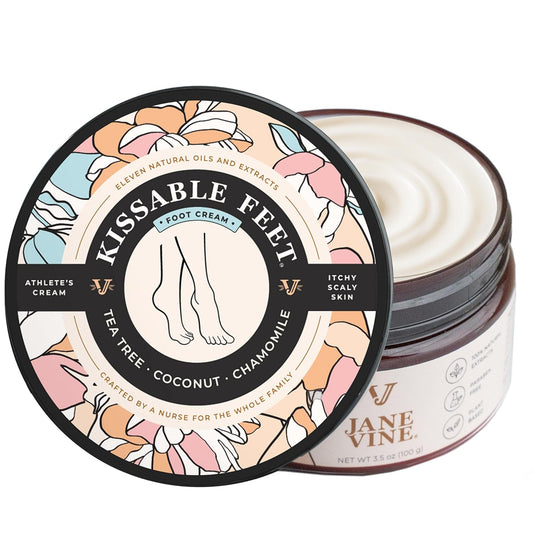 Kissable Feet, Athletes Foot Cream – Cream for Itchy, Dry Skin – Tea Tree, Coconut & Chamomile – Crafted for the Whole Family, No Sting – 3.5 oz