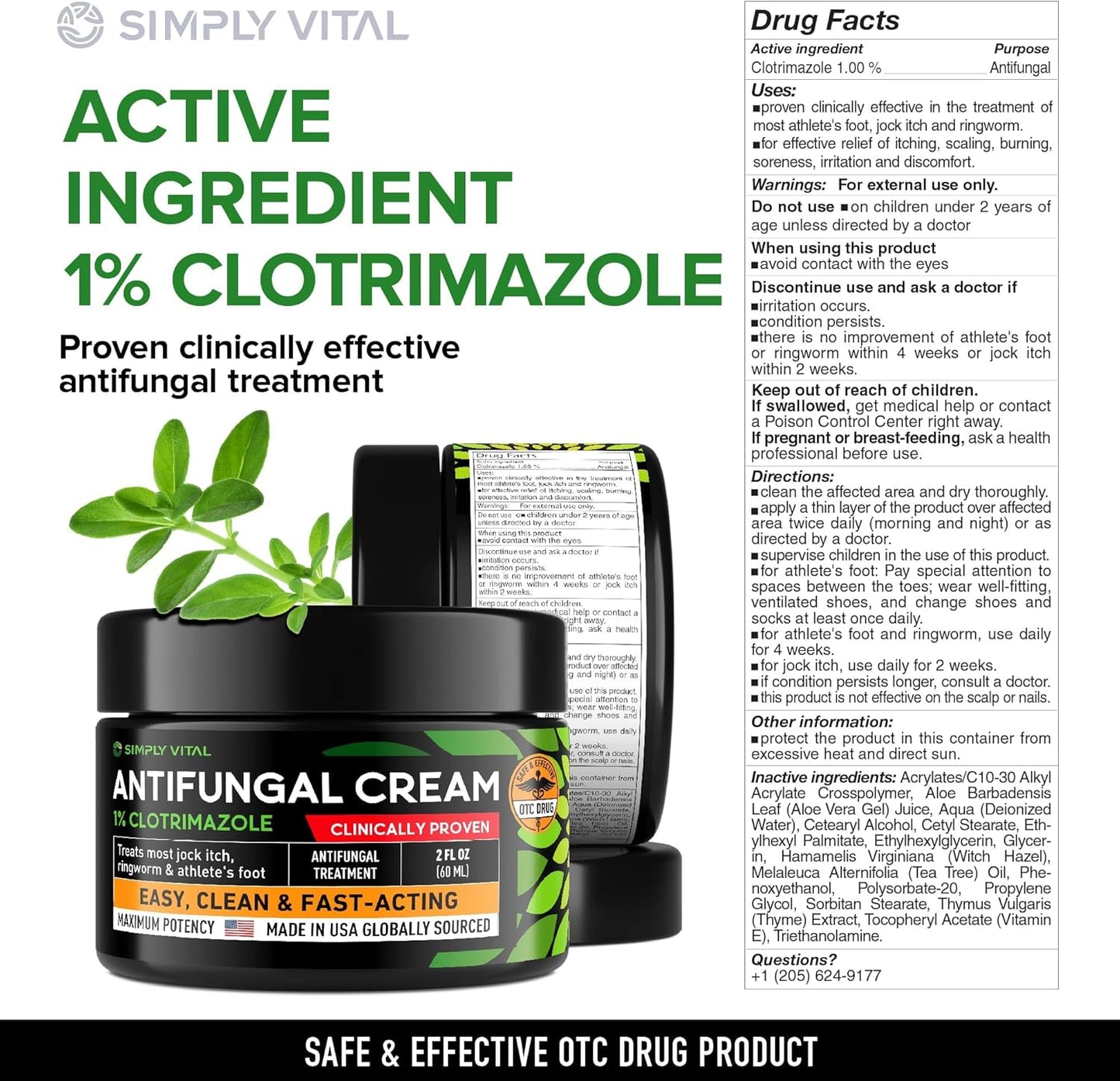 SimplyVital Antifungal Cream with Clotrimazole 1% - Foot Skin Fungus Treatment Extra Strength for Humans - Anti fungal Treatment for Ringworm, Jock Itch & Athlete’s Foot – Made in USA – 2 oz