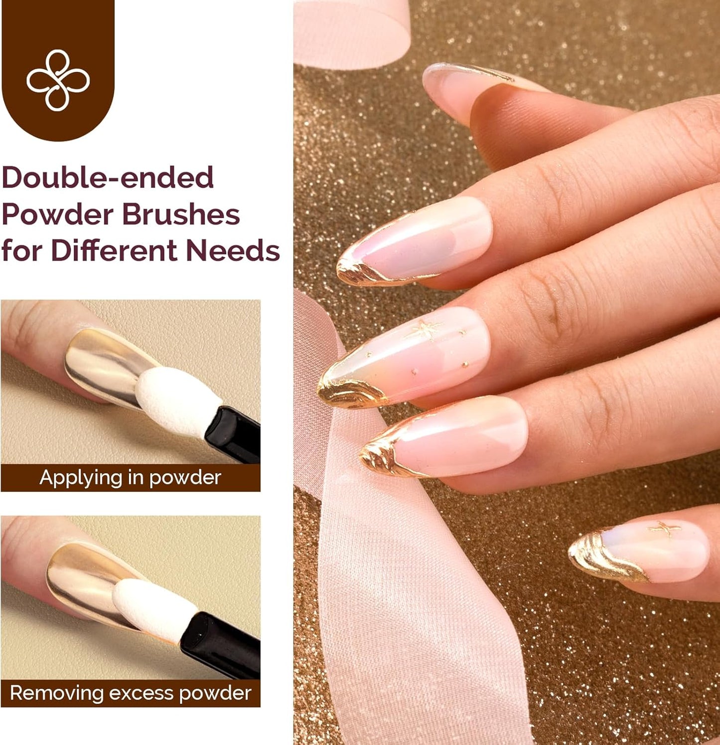 MelodySusie 2Pcs Chrome Nail Powder for Gel Nails,Metallic Mirror Effect Pigment Stylish and Technological Fine Glitter for Home DIY Salon Use