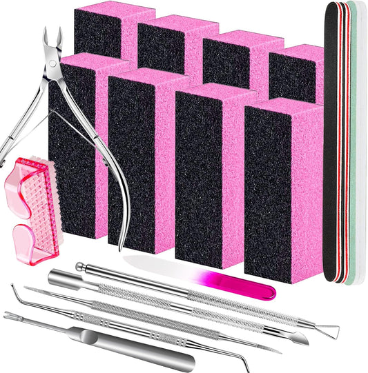FANDAMEI Nail Buffers and Files, Nail Care Kit, Nail Cuticle Tools Set, Manicure Tools, Finger Nail File, Nail Buffer Block, Cuticle Nippers, Ingrown Toenail Tools