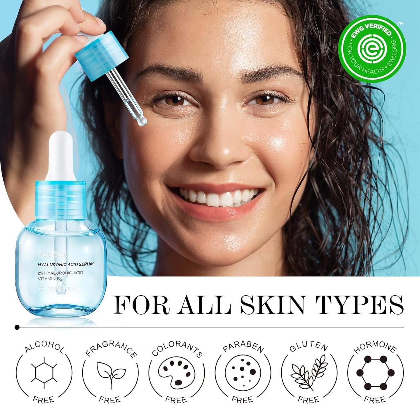 ZealSea Hyaluronic Acid Serum for Face, Hydrating Microneedling Serum, EWG Certified for Sensitive Skin, Vegan Fragrance Free Non-Comedogenic Absorb Quickly, Pure Hyaluronic Acid Anti-Aging 1 Oz