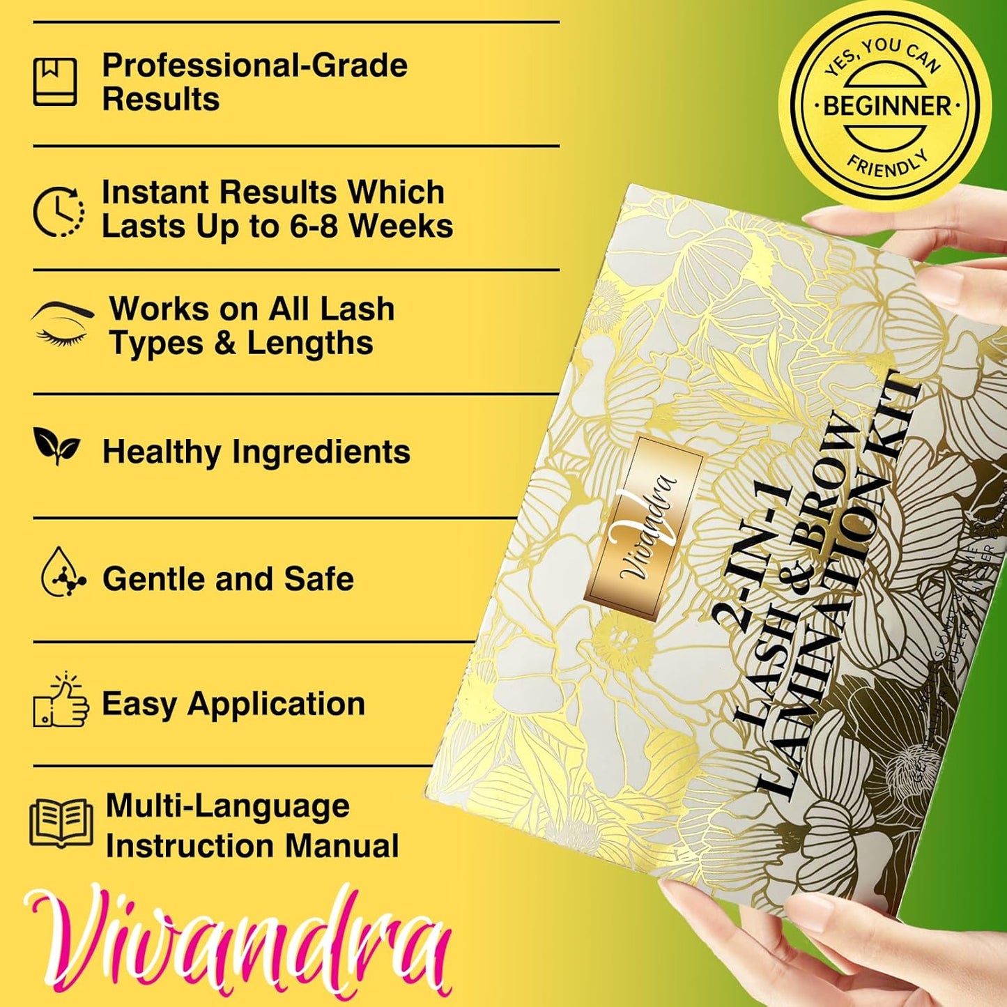 Lash Lift Kit and Brow Lamination Kit 2-IN-1, Professional Eyelash Lift & Eyebrow Lamination for Fuller Brows & Long-Lasting Curl, At Home Salon-Quality DIY Kit with Easy Instructions