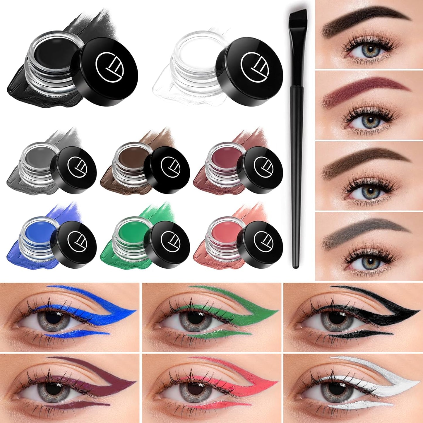 Eyeliner Gel Set,Long Lasting Waterproof With 5.51 IN Long Eyeliner Brush,High-Intensity Pigments Smudge-Proof Eye Liner Makeup Creamy Gel 5G-Brown