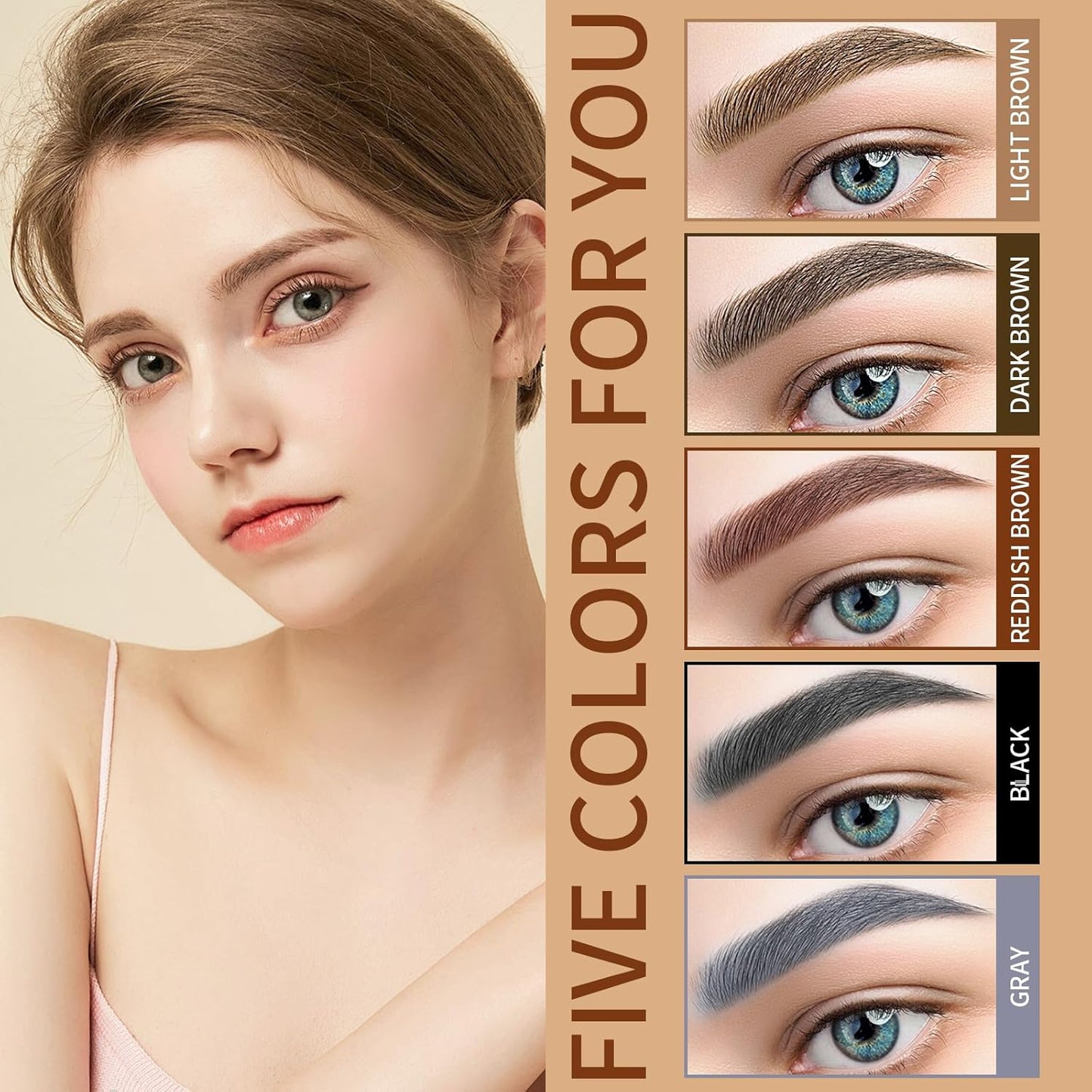 QIC Eyebrow 4 Tip Brow Pencil, Microblading Pen Waterproof Long-Lasting with Upgrade Micro-Fork Tip Applicator for Natural Brows (Light Brown-01)