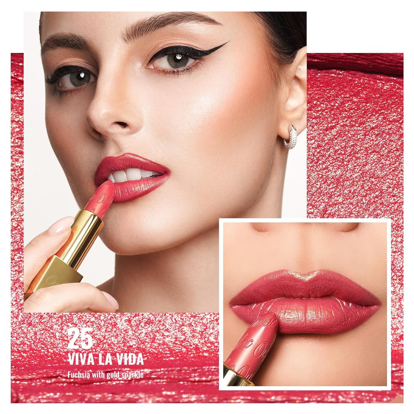 Oulac Metallic Orange & Coral Pink Lipstick Set - 2PCS Vegan Lightweight Hydrating Formula with High Impact Lip Color for Full Coverage Lip Makeup, Christmas Gifts for Women, 05+25