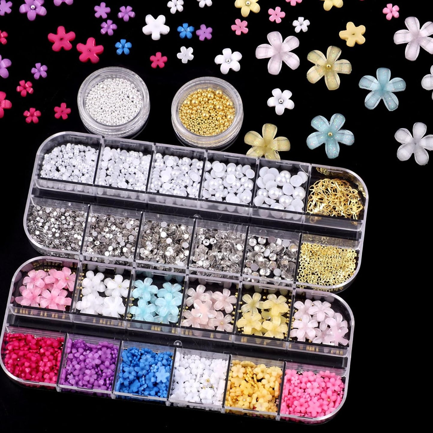 Nail Art Pearls Flatback Rhinestones Flower Nail Charms Gold Silver Beads White Half Round Supplies Luxurious Design Jewelry DIY Crafts Accessories for Women Manicure Decorations