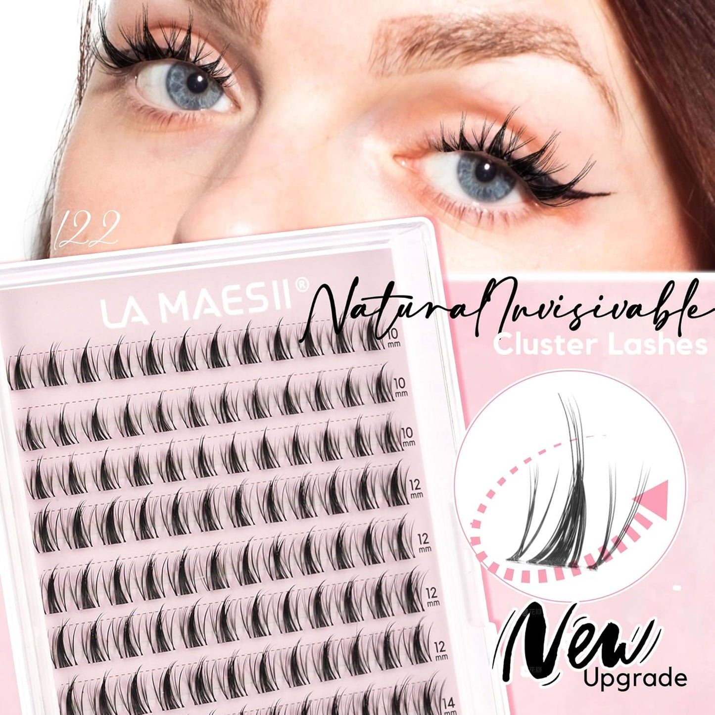 110Pcs Clear Band Lash Clusters 10-14mm Natural Look Cluster Eyelashes C Curl Resuable Invisible Band Individual Cluster Lashes(122)