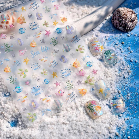 Fish Nail Stickers for Nails Art Ocean Nail Art Decals Colorful Nails Art Stickers Self Adhesive Cute Nails Charms for Women Girls Kid Manicure DIY Decoration